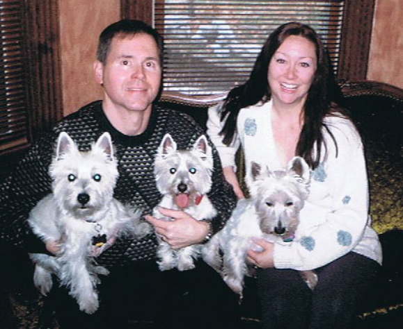 Hubby and me with Keely, Blanche and Mortimer (L-R)